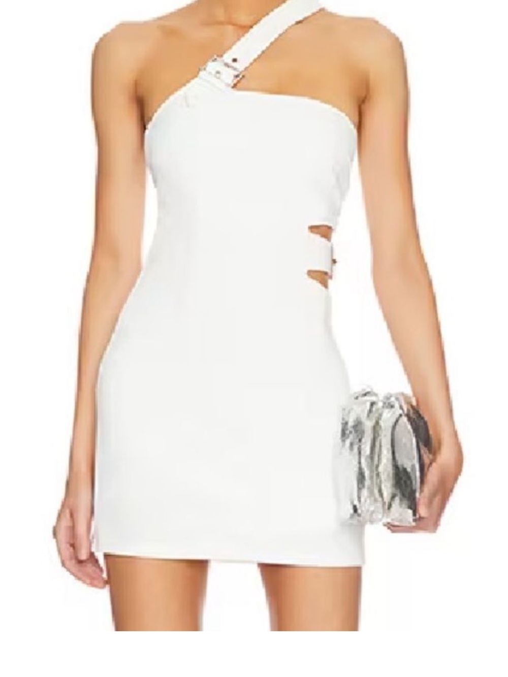 Superdown White One-Shoulder Mini Dress with Side Cutouts